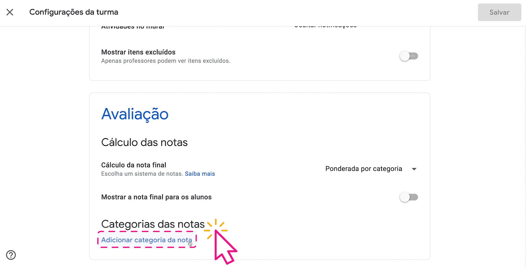 como configurar um sistema de avaliações no Google Sala de Aula 9